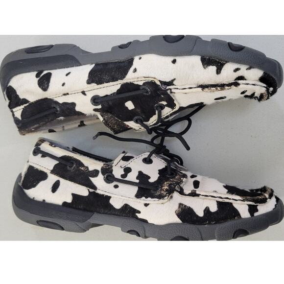 Twisted X Boat Shoes Womens 6.5 Cow Hide Black/White Fun Whimsical Sleek Modern - Picture 4 of 10